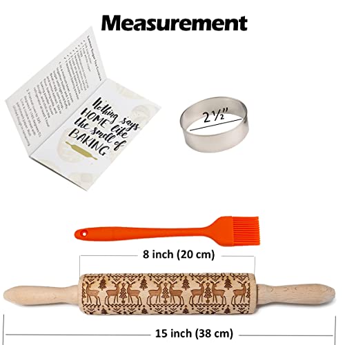 Embossed Rolling Pin for Baking Cookies Embossing Rolling Pins with Design Wooden Engraved Springerle Roller Pin Dough Animal Patterned Clay Pottery Ceramic Stamp Gifts Bakers Women Kids (Cat & Heart)