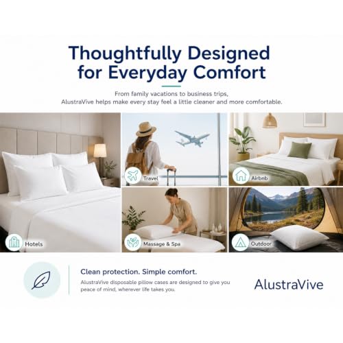 Disposable Pillow Cases 10 Pack - 20x30 Inches for Travel & Hotels
