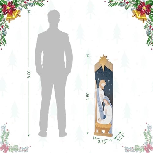 Double-Sided Nativity Porch Sign - 42" Leaning Wood Decor with JOY to the World