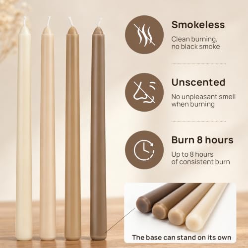 Gradient Brown 4 Pack Fall Taper Candles - 10 Inch Unscented & Smokeless