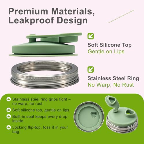 Wide Mouth Mason Jar Pour Spout Lids with Silicone Straws - 2 Pack