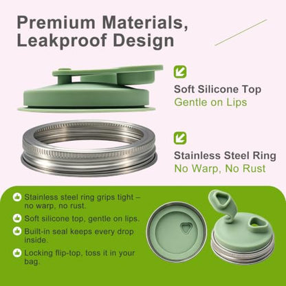 Wide Mouth Mason Jar Pour Spout Lids with Silicone Straws - 2 Pack