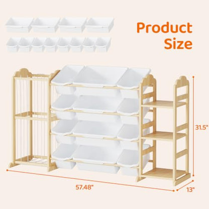 Kids Toy Organizer with Bookshelf and Stuffed Animal Storage - White