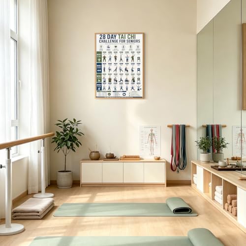 Tai Chi Walking Workout Poster - 28 Day Exercise Wall Art for Seniors & Adults - Unframed 12x16 Inches