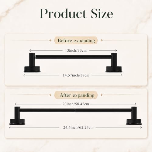 Suction Cup Towel Bar for Bathroom Wall - Matte Black, 14.6-24 Inches