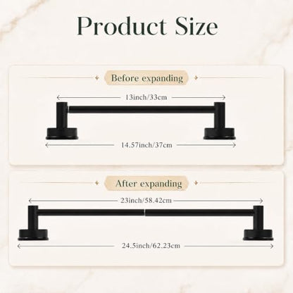 Suction Cup Towel Bar for Bathroom Wall - Matte Black, 14.6-24 Inches