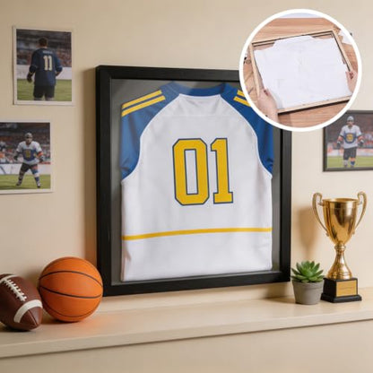 T-Shirt Display Frame 16x16 Inch Black Wood Shadow Box for Jerseys and Memorabilia
