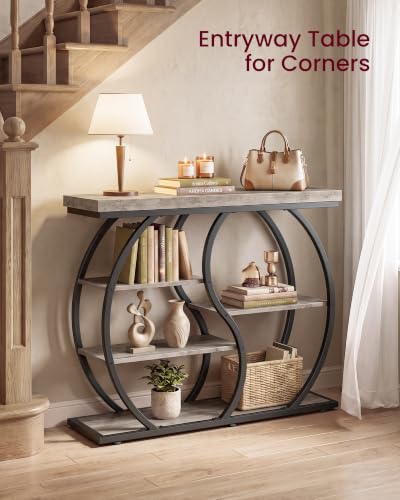 VASAGLE 39.4-Inch Narrow Entryway Console Table - 5-Tier Curved Sofa Table, Heather Greige + Matte Black
