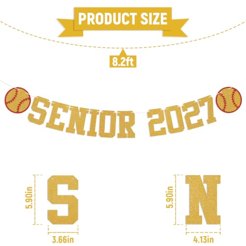 Senior 2027 Softball Banner - Gold Glitter Class of 2027 Party Decor