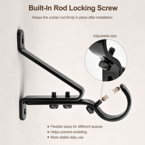 Heavy Duty Adjustable Curtain Rod Brackets 3 Pack - Supports 30 lb