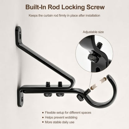 Heavy Duty Adjustable Curtain Rod Brackets 3 Pack - Supports 30 lb