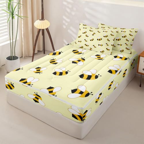 Castle Fairy Baby Twin Bedding Set with Honey Bee Comforter and Zipper Fitted Sheet - Yellow, Kids Bed in a Bag