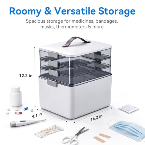 4-Tier Medicine Organizer Box with Handle & Side Latches, Large Capacity