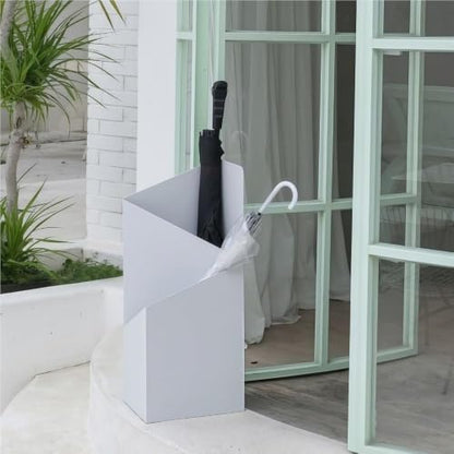 White Umbrella Stand with Removable Drip Tray, Iron Entryway Organizer