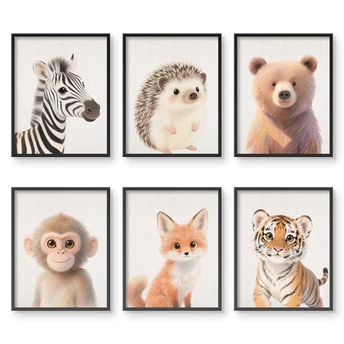 VOLIX Set of 6 Wall Art Unframed Jungle Animal Wall Hanging Decor for Kids Room, Nursery, Safari Themed Birthday Party, 8" x 10"
