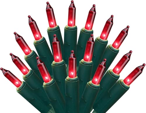 100 Count Red Christmas String Lights with Green Wire - Indoor Outdoor Decor