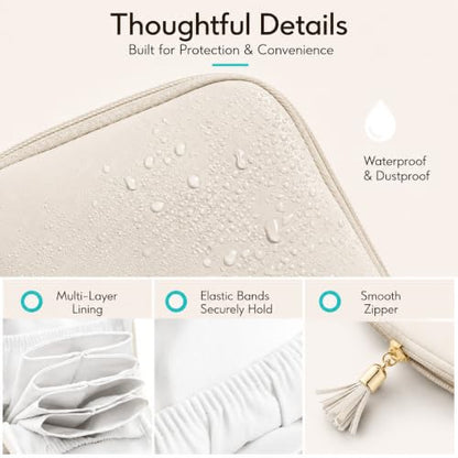 Small Travel Jewelry Case Beige Soft Leather Velvet Lined Organizer Pouch