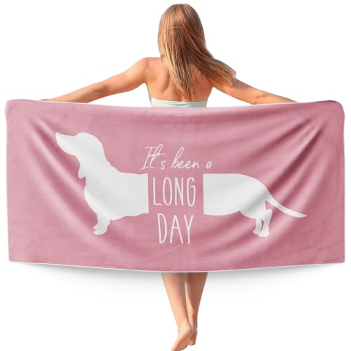 Funny Pink Dachshund Beach Towel Gifts for Dog Lovers - Pink Long Day 30x60in