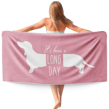 Funny Pink Dachshund Beach Towel Gifts for Dog Lovers - Pink Long Day 30x60in
