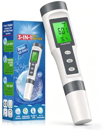 Gray Digital pH Meter TDS & Water Temperature Tester 3-in-1 for Aquarium, Drinking Water, Hydroponics