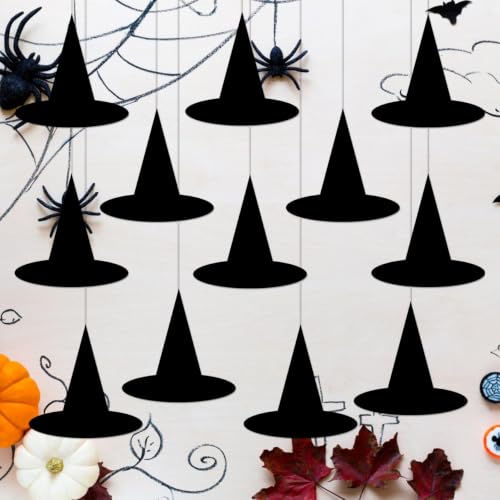 24pcs Flat Paper Witch Hat Hanging Decorations Halloween Witch Decor