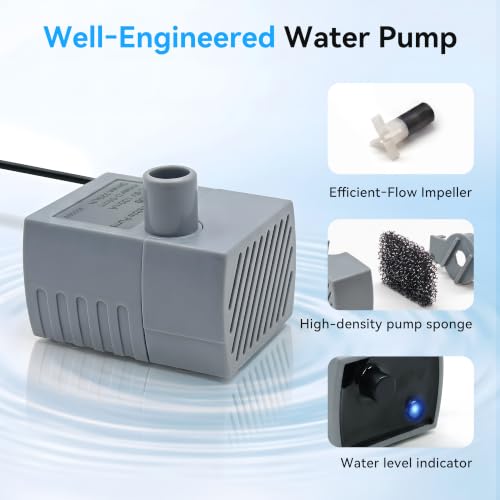 Pet Water Fountain Replacement Pump 5V DC with Sponge, Quiet & Waterproof