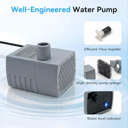 Pet Water Fountain Replacement Pump 5V DC with Sponge, Quiet & Waterproof