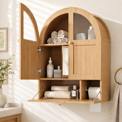 Arched Bathroom Wall Cabinet with Mirror and Toilet Paper Holder