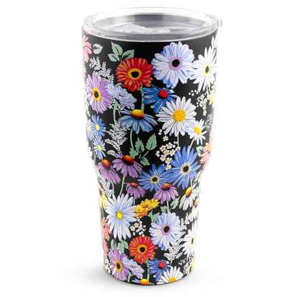 Large Stainless Steel Travel Cup, 28 oz Tumbler with Lid, Double Wall Insulated Tumbler (Daisy Fields Bright)