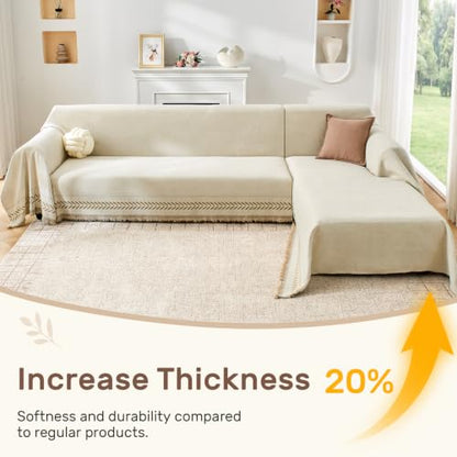 L Shaped Sectional Couch Cover Wheat Pattern XL Khaki 71x110 + 71x118