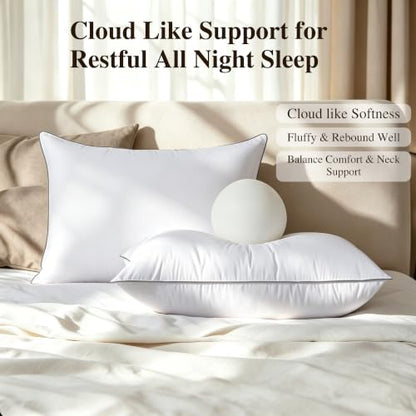 Queen Size Goose Down Pillow Set of 2 - White, Dual-Side Support and Plush Comfort