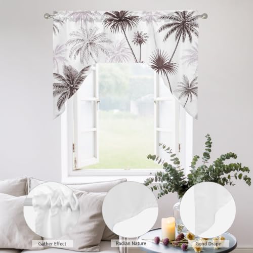 Espresso Brown Palm Tree Swag Valance Short Curtains 56x36 Inches for Windows
