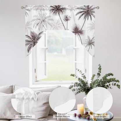 Espresso Brown Palm Tree Swag Valance Short Curtains 56x36 Inches for Windows