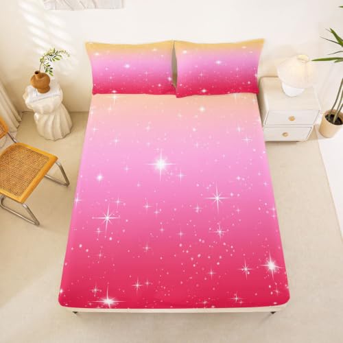 Girls Ombre Pink Red Bed Sheets Set Full Size 4 Piece Cozy & Soft