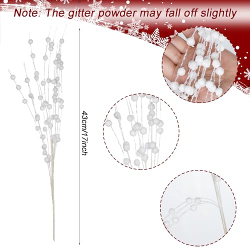 White Glitter Berry Stem Ornaments Set of 12 Christmas Picks Decorations
