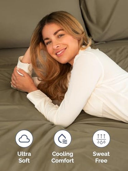 Extra Deep Split King Fitted Sheet - Hotel Luxury Single Fitted Sheet Only - Easily Fits 18 inch to 24 inch Mattress - Ultra Soft, Wrinkle & Fade Free w/Extra Deep Pocket - Breathable & Comfy - Khaki