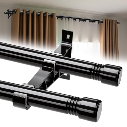 Black Double Curtain Rod Set 28-48 Inch Heavy Duty Dual Curtain Rod for Windows - DonSail