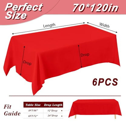 Red Rectangular Tablecloth 70 x 120 Inches - 6 Pack Polyester Cover