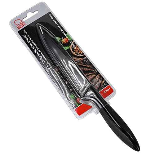 Chef Craft Premium Utility Knife with Sheath, 5 inch Blade 10 inches in Length, Black
