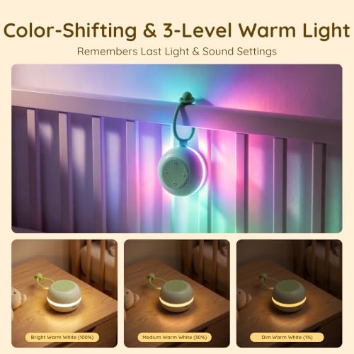 Portable Baby Sound Machine with RGB Night Light - Pistachio | 18 Soothing Sounds