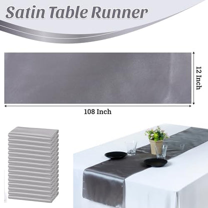 5 Pc Silver Gray Satin Table Runners 12 x 108 Inch for Wedding & Event Decor