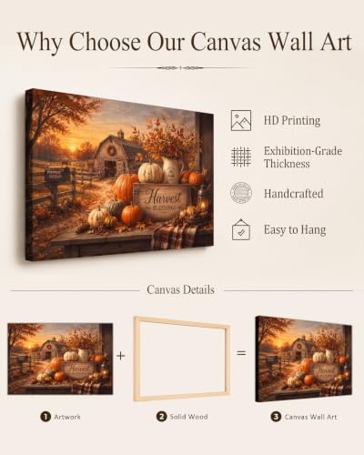 Halloween Canvas Wall Art 36 x 24 Inches - Fall Harvest Rustic Decor