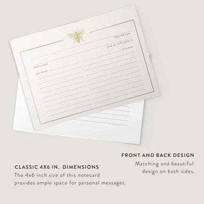 Gold Foil Bee Recipe Cards Set - 50 Double-Sided Kitchen Gift