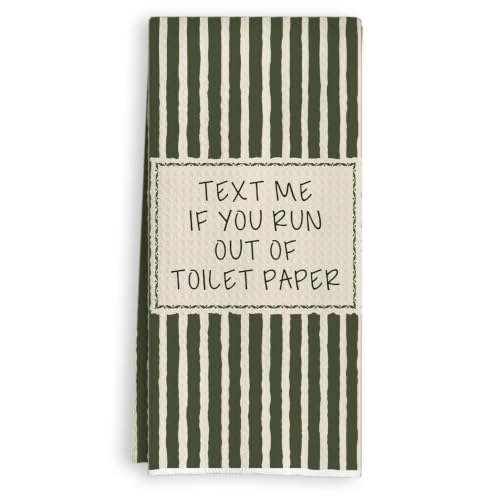 Bathroom - 09 Olive Green Striped Hand Towels - Waffle Textured Decorative Set