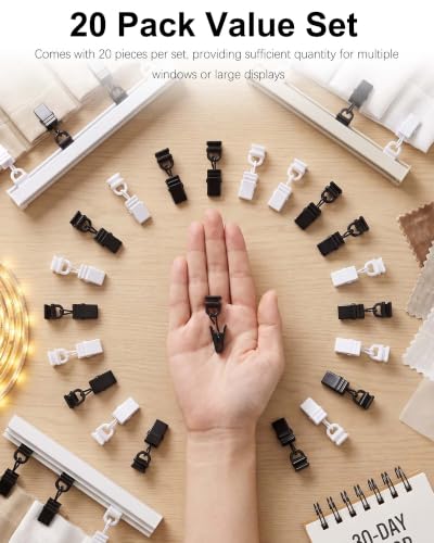 White Curtain Clip Hooks with Track Gliders 20 Pack - Multi-Purpose