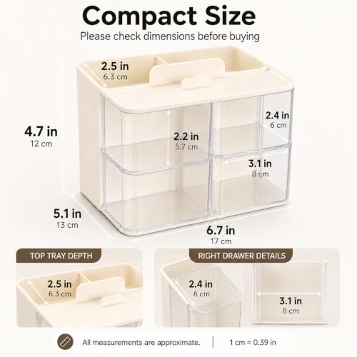 2-Tier Hair Accessories Organizer with Rotating Drawers and Phone Stand