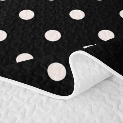 King Size Black White Polka Dot Quilt Set 3 Pieces Bedding with Pillowcases - Retro Geometric All Season Comfort