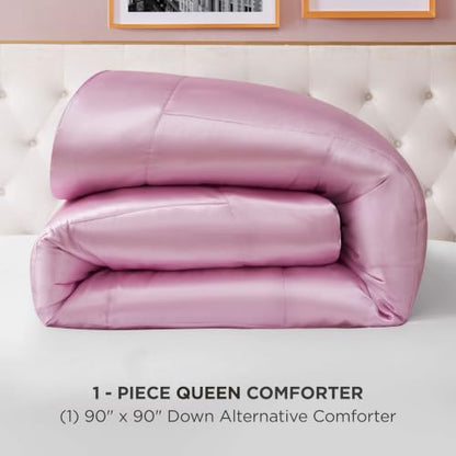 Full/Queen Satin Comforter - Pink Down Alternative Luxury Bedding