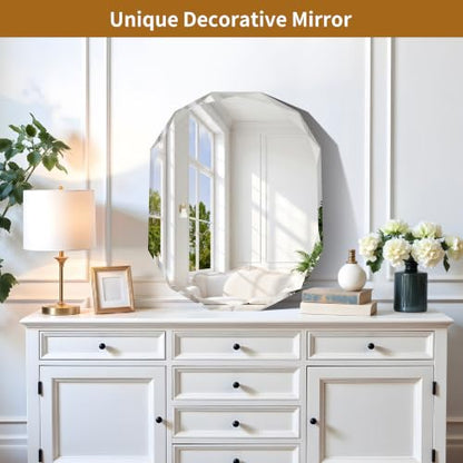 Oval Beveled Bathroom Mirror 24x30 Inch Frameless Wall Mirror - Diamond Cut Edges