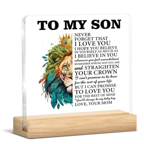 Son Gifts From Mom Acrylic Sign Decor with Wooden Stand - Son Variation